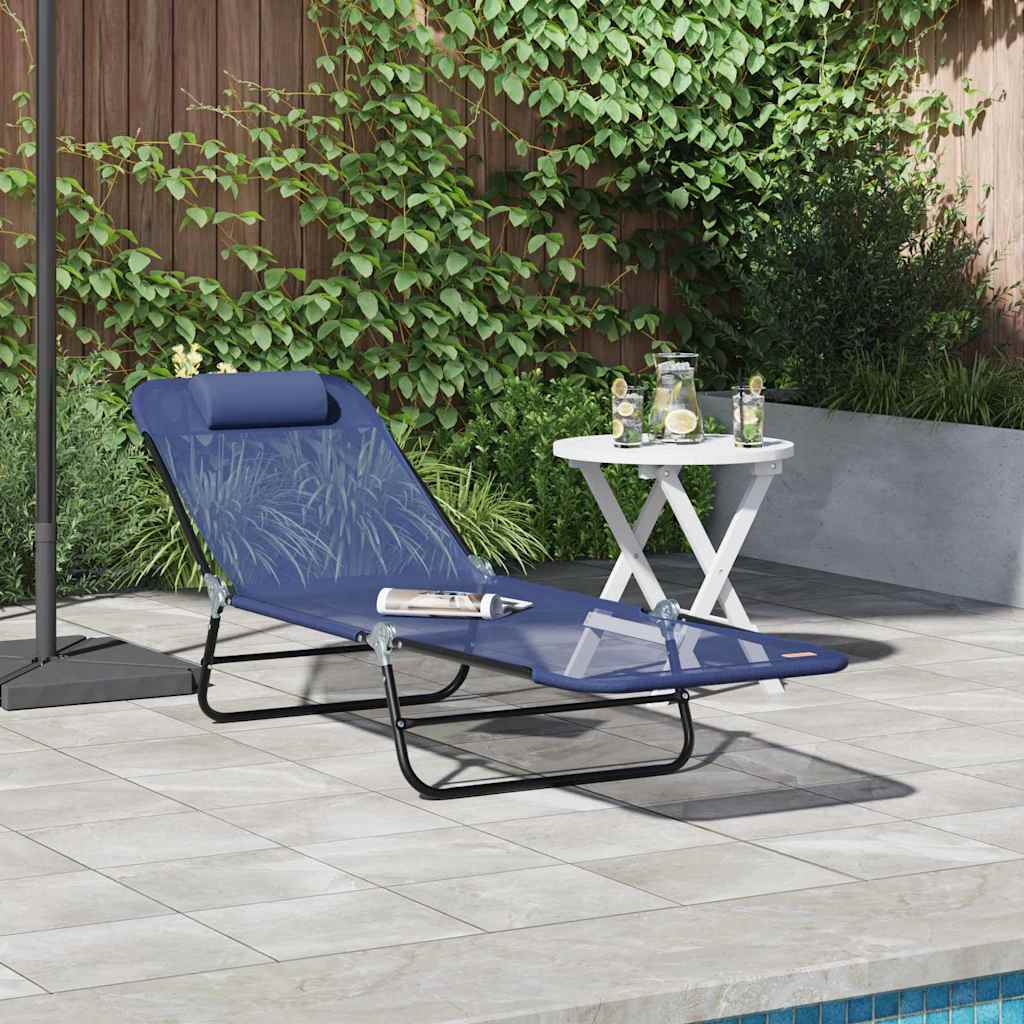NEAGLEN Folding Sun Lounger Navy 182x55x85.5 cm Textilene - Blue - Charlotte Dunes