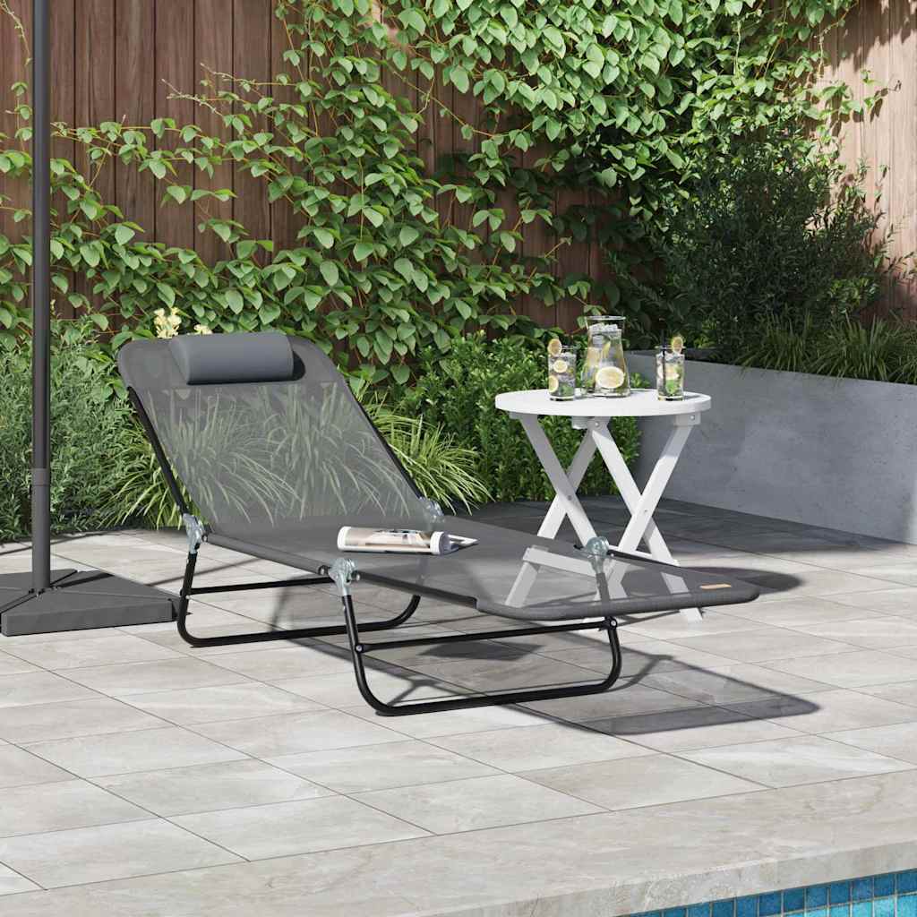 NEAGLEN Folding Sun Lounger Folding 182x55x85.5 cm Textilene - Grey - Charlotte Dunes