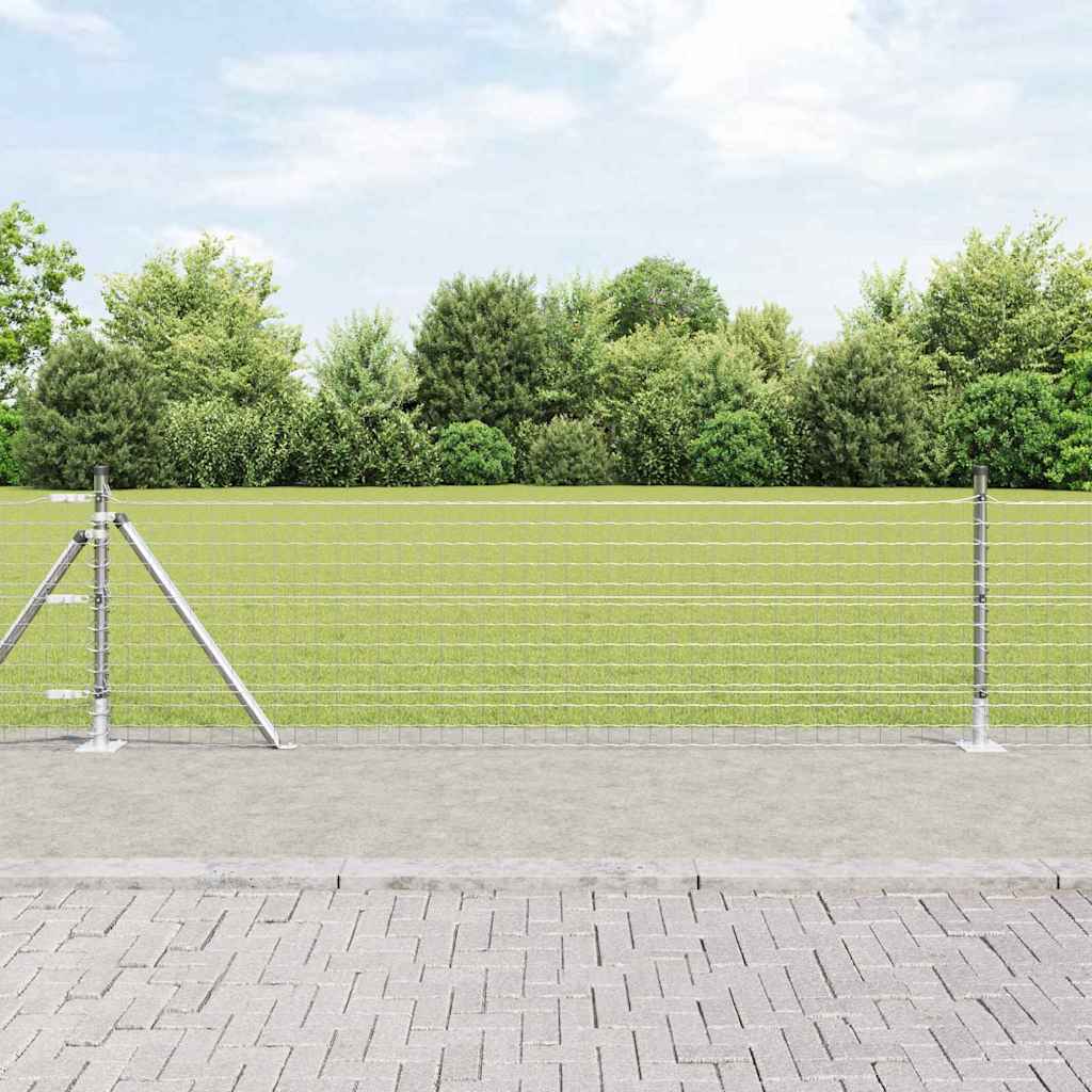 Fence Posts with Base Plates 7 pcs Diameter 32mm 70cm Galvanised Steel - Charlotte Dunes