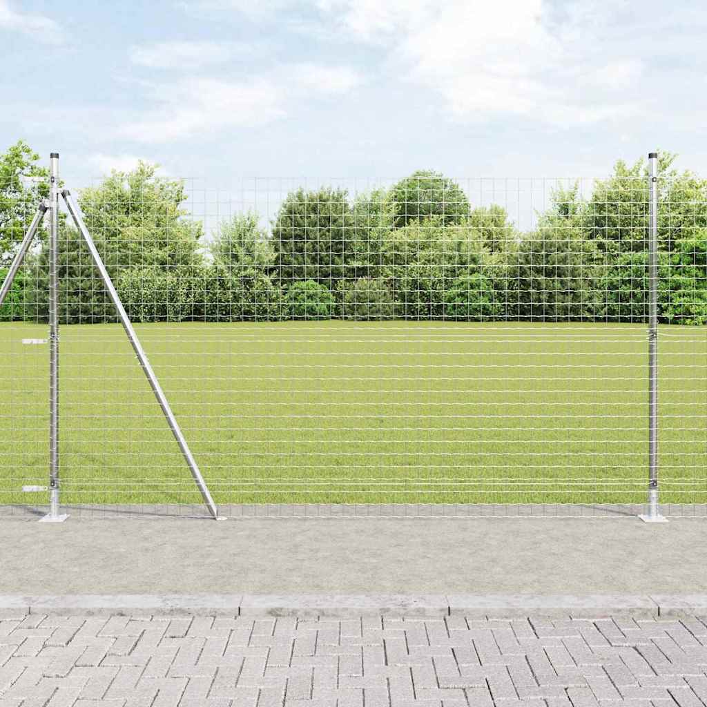 Fence Posts with Base Plates 7 pcs Diameter 32mm 88.5cm Galvanised Steel - Brittle & Co
