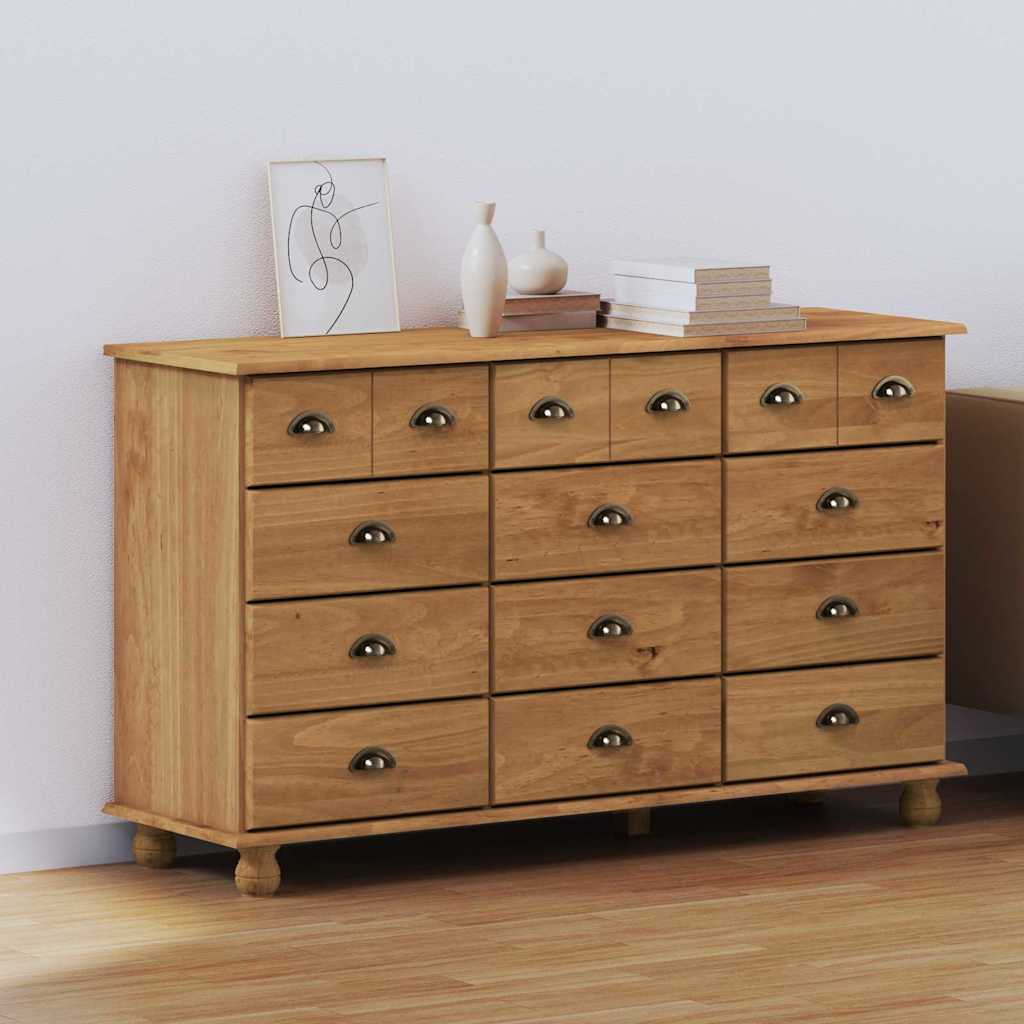 ELORA Oak Finish Chest of Drawers - Extra Large-sized, 15 Drawers, Double - Direct Imports
