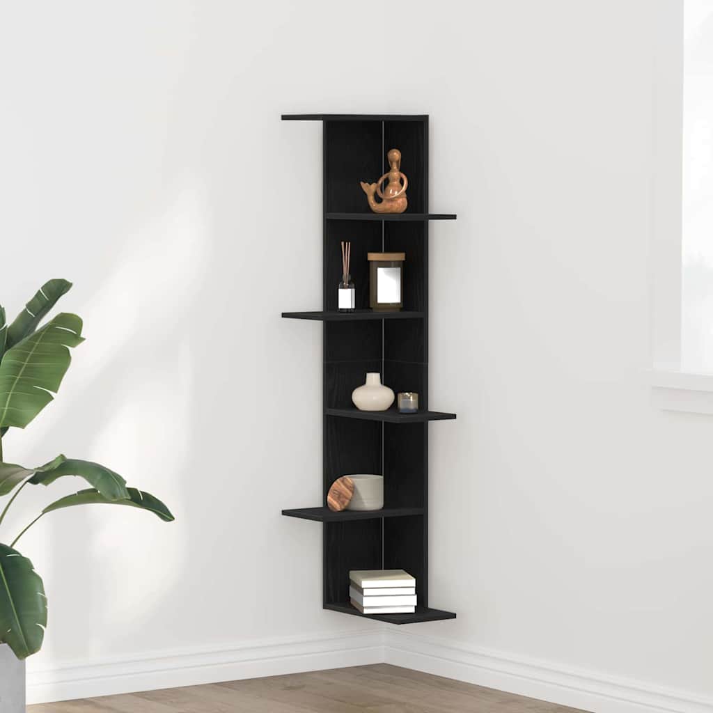 Wall Corner Shelf Black Oak 36,5x36,5x140 cm Engineered Wood - Casper Homes