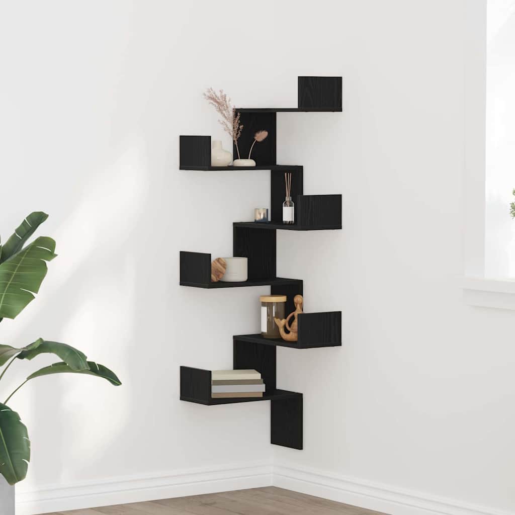 Wall Corner Shelf Black Oak 45x45x147 cm Engineered Wood - Design Hut
