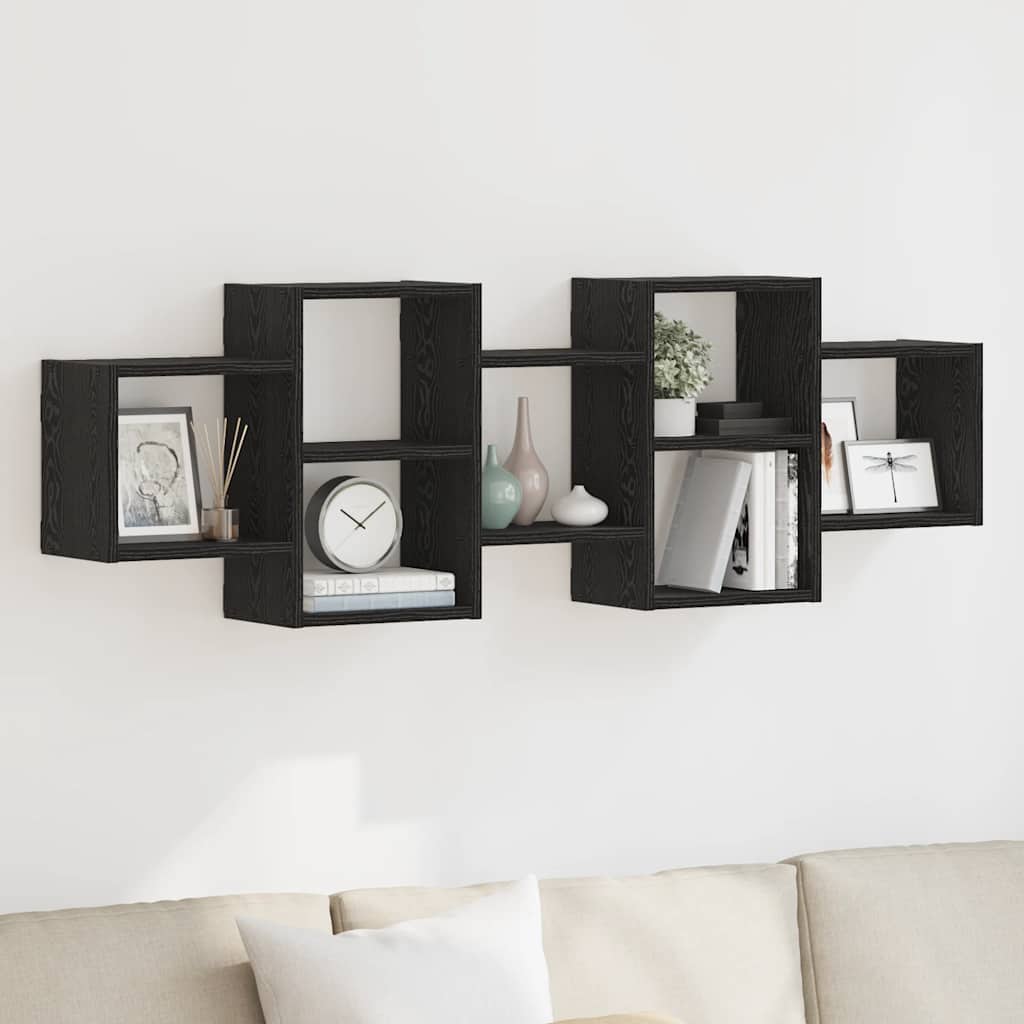 Wall Shelf Black Oak 129x18x42 cm Engineered Wood - Unbeatable Bargains