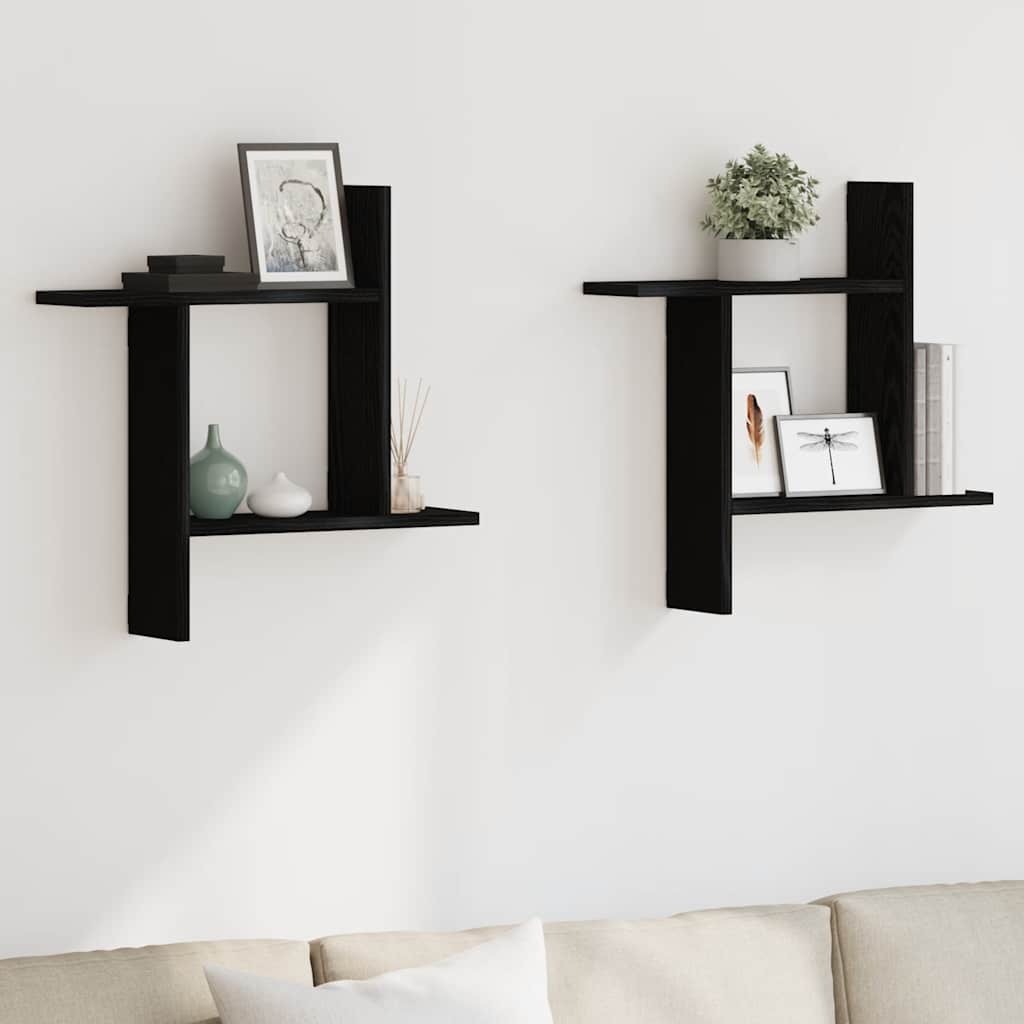 Wall Shelves 2 Pieces Black Oak 50x12x50 cm Engineered Wood - All Things Good