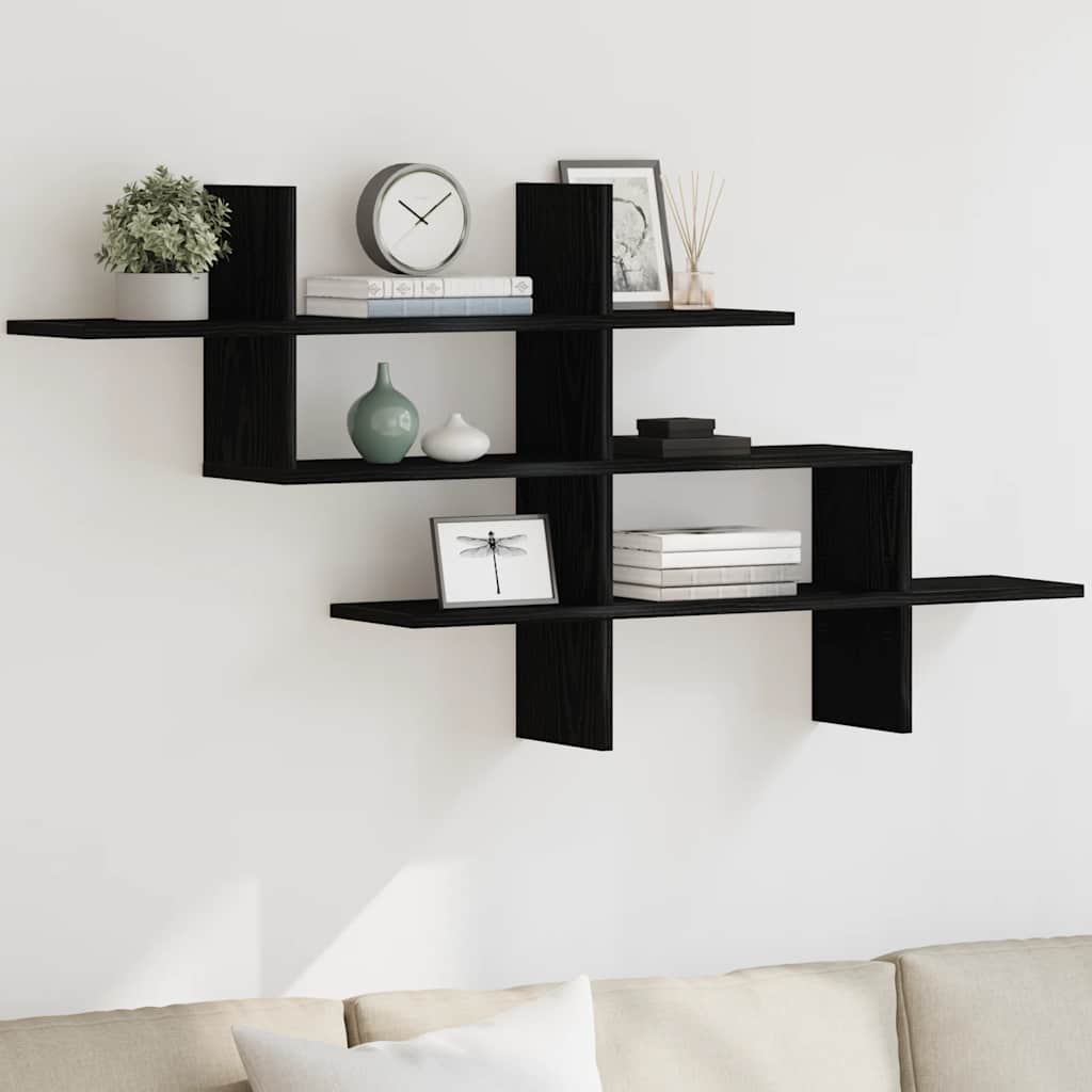 Wall Shelf Black Oak 124.5x18x60.5 cm Engineered Wood - All Things Good