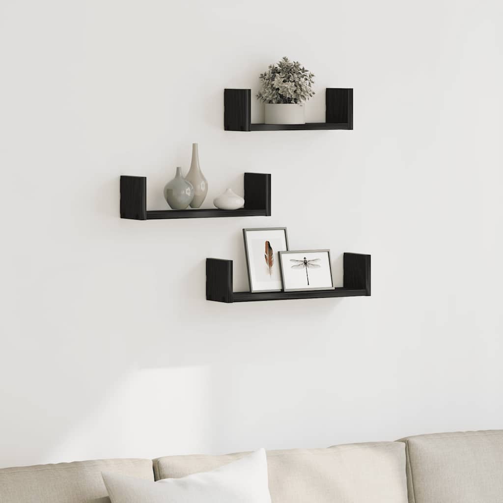 Wall Shelves 3 Pieces Black Oak Engineered Wood - All Things Good