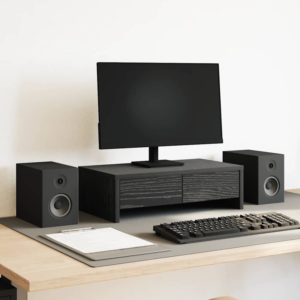 Monitor Stand with Drawers Black Oak 50x27x15 cm Engineered Wood - Casper Homes