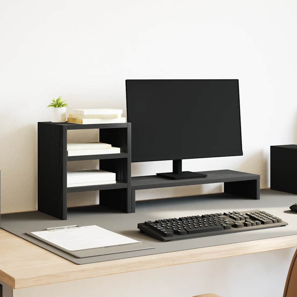 Monitor Stand with Desk Organiser Black Oak Engineered Wood - Merkel Designers