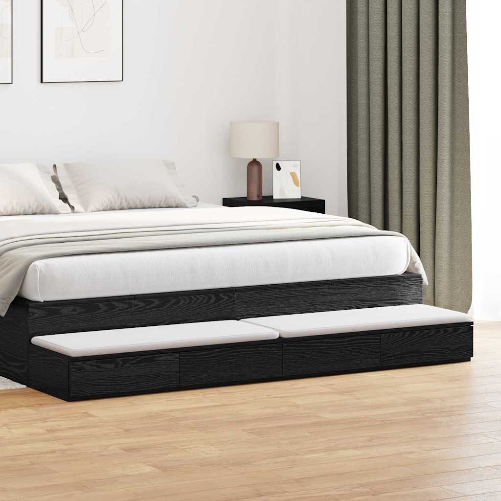 Black Bed Drawers 180 x 36.5 x 16.5 cm Made of Engineered Wood - Sid & Sam