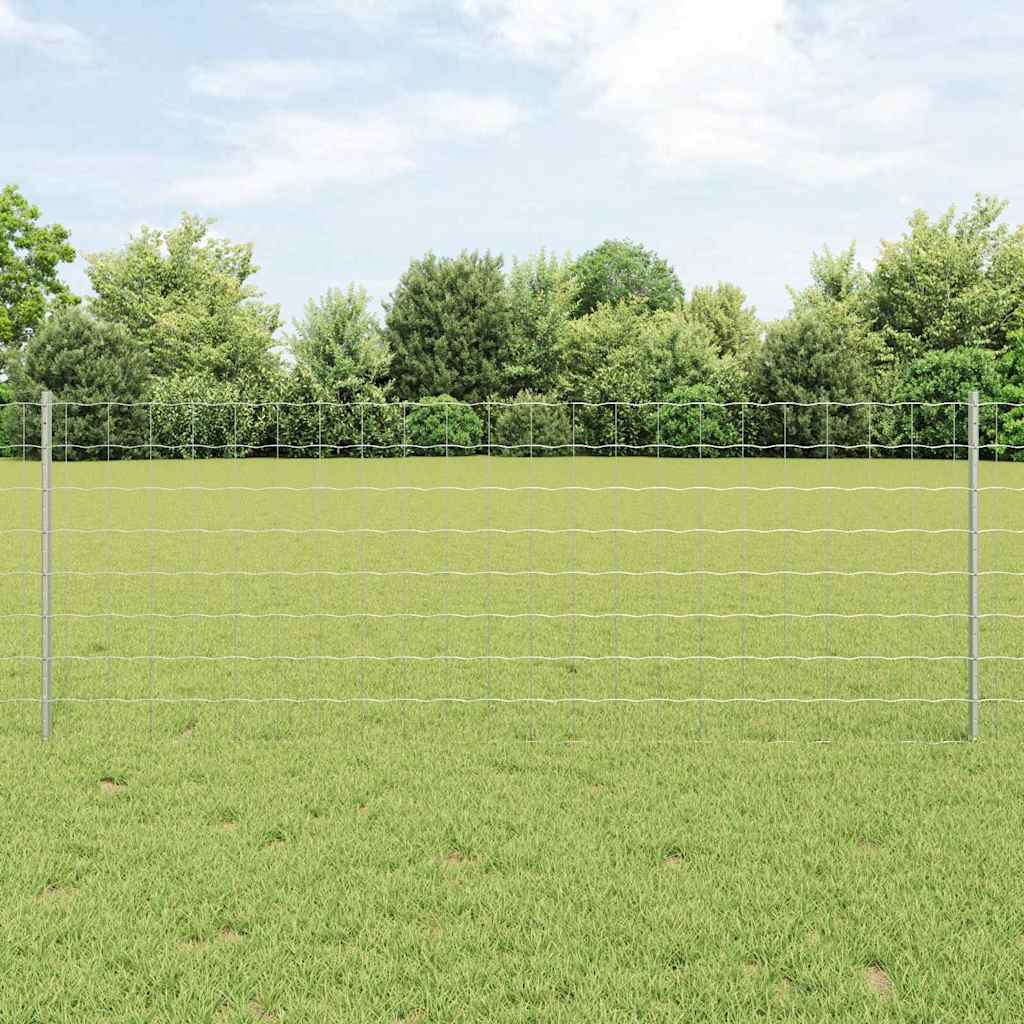 Euro Fence with 11 U Posts Silver 0,8x25 m Steel - All Things Good