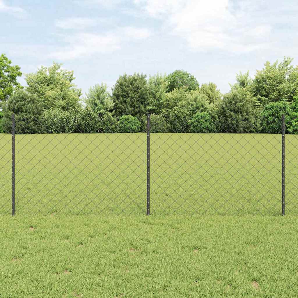 Chain Link Fence with 10 U Posts Grey 0.8x10 m Steel - Design Hut