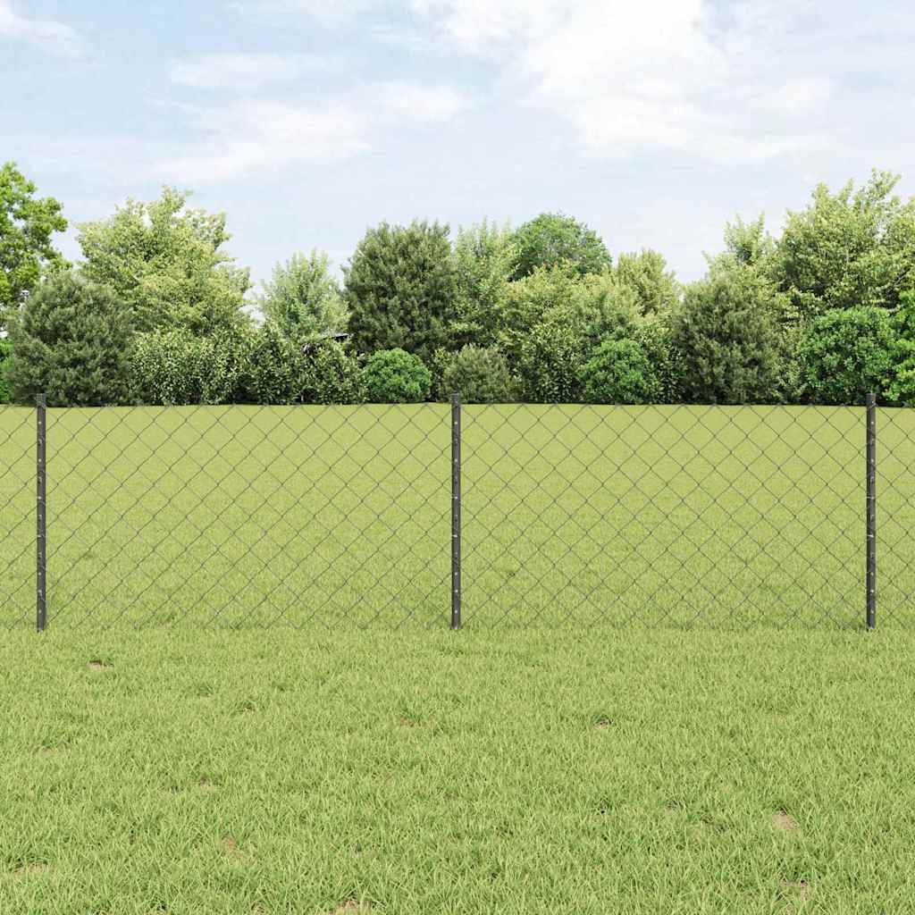 Chain Link Fence with 22 U Posts Grey 0.6x25 m Steel - Decor Base