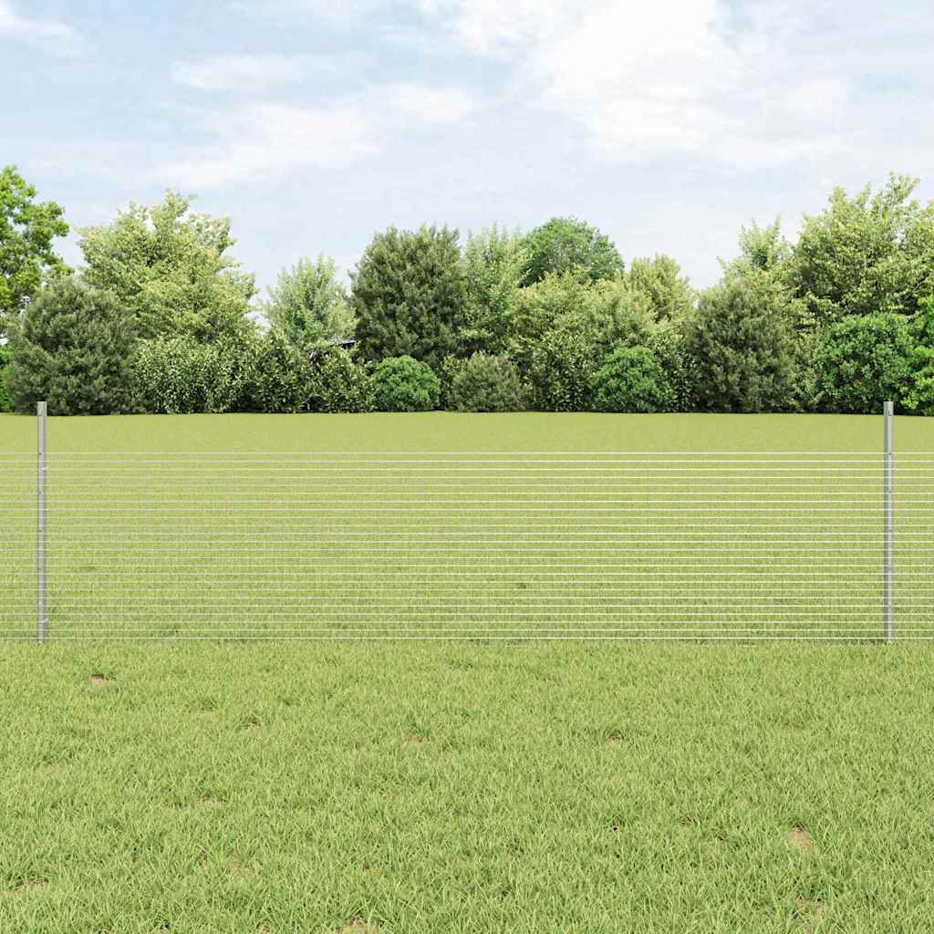 Welded Wire Fence with 5 Posts Silver 0.5x100 m Steel - Decor Base
