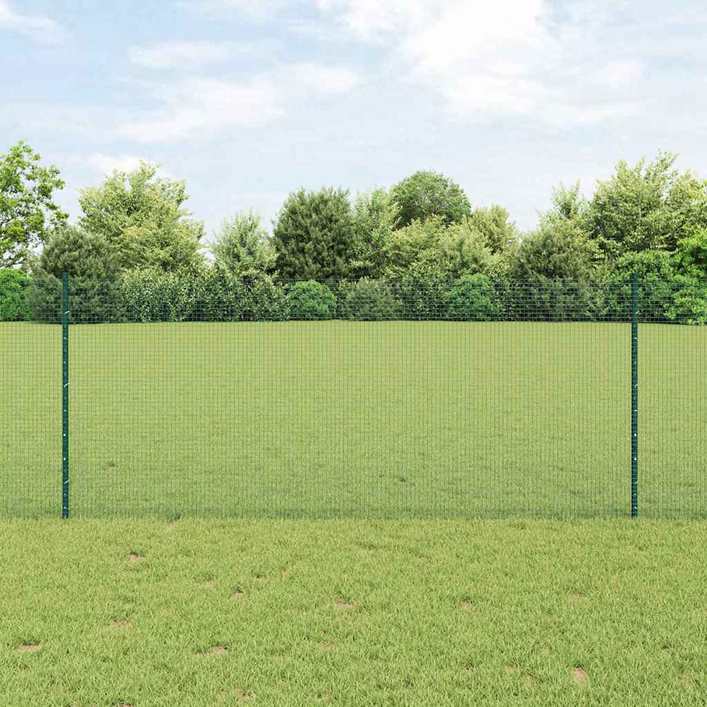 Welded Wire Fence with 22 U Posts Green 1x50 m Steel - Decor Base