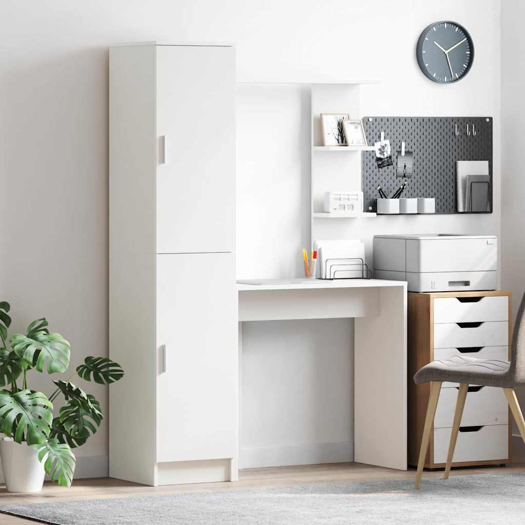 Desk with Storage White Engineered Wood - Decor Base