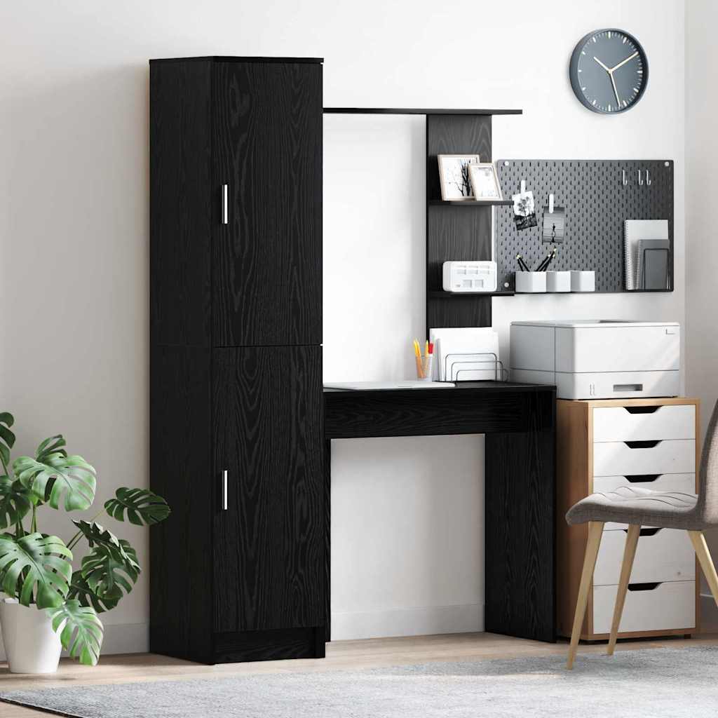 Desk with Storage Black Oak Engineered Wood - All Things Good