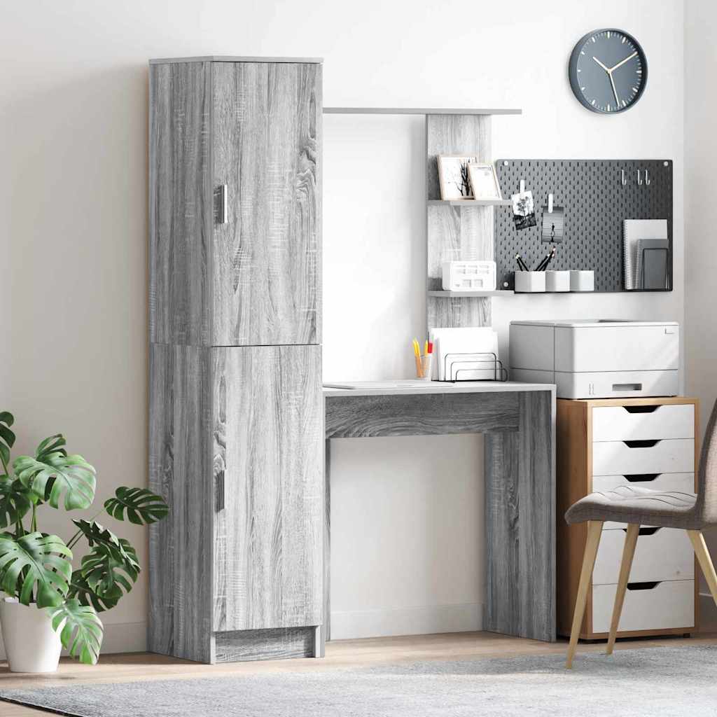 Desk with Storage Grey Sonoma Engineered Wood - Brittle & Co