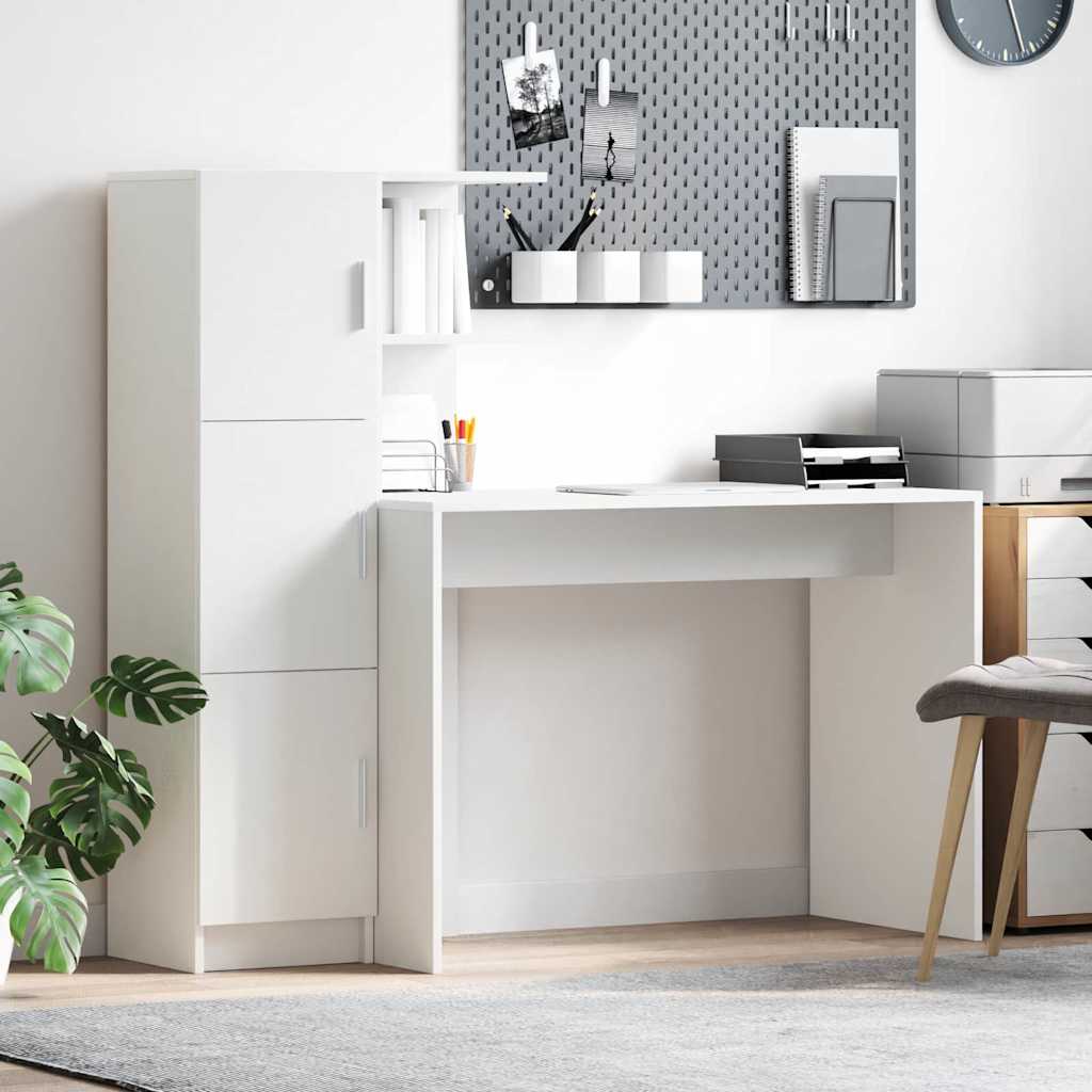 Desk with Storage White Engineered Wood - The Home Maker