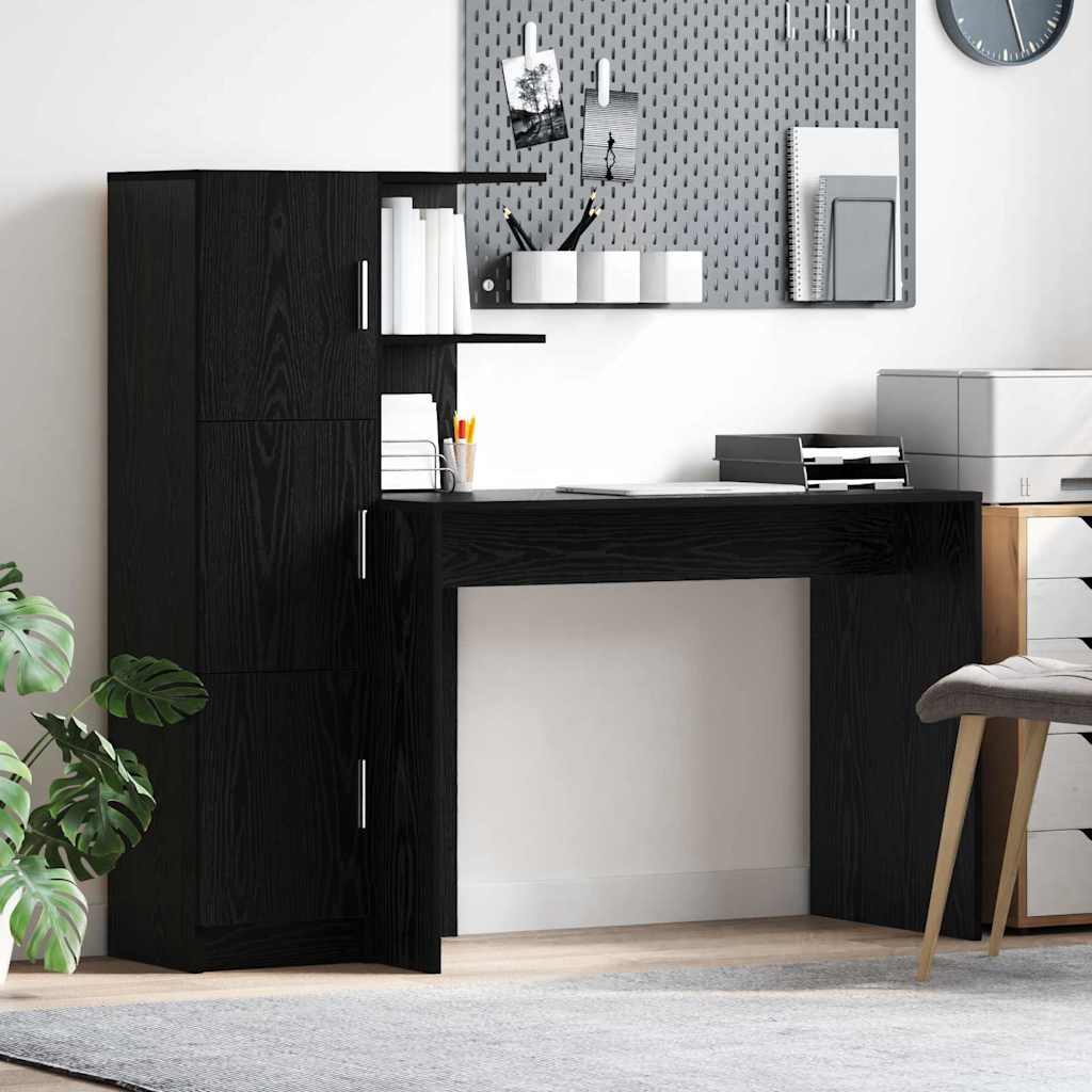 Desk with Storage Black Oak Engineered Wood - Style and Chic