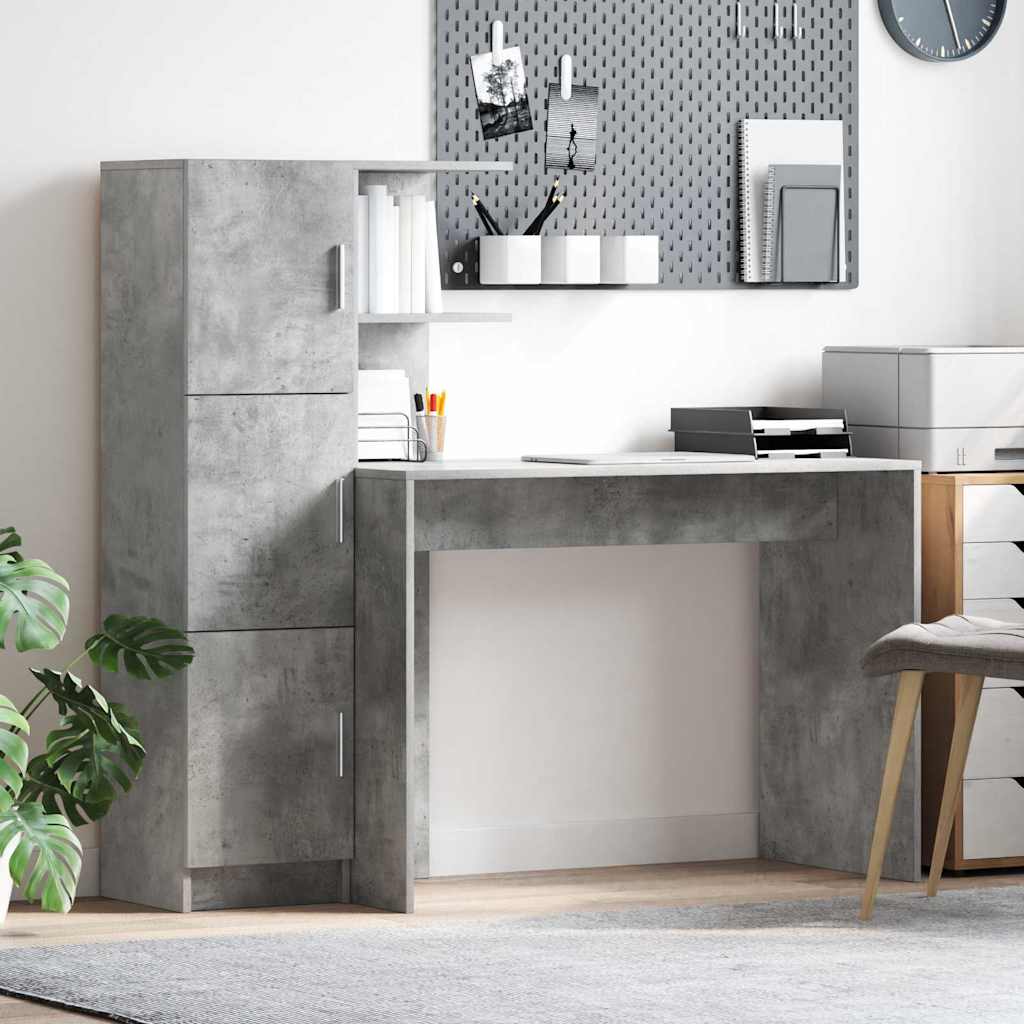 Desk with Storage Concrete Grey Engineered Wood - Unbeatable Bargains