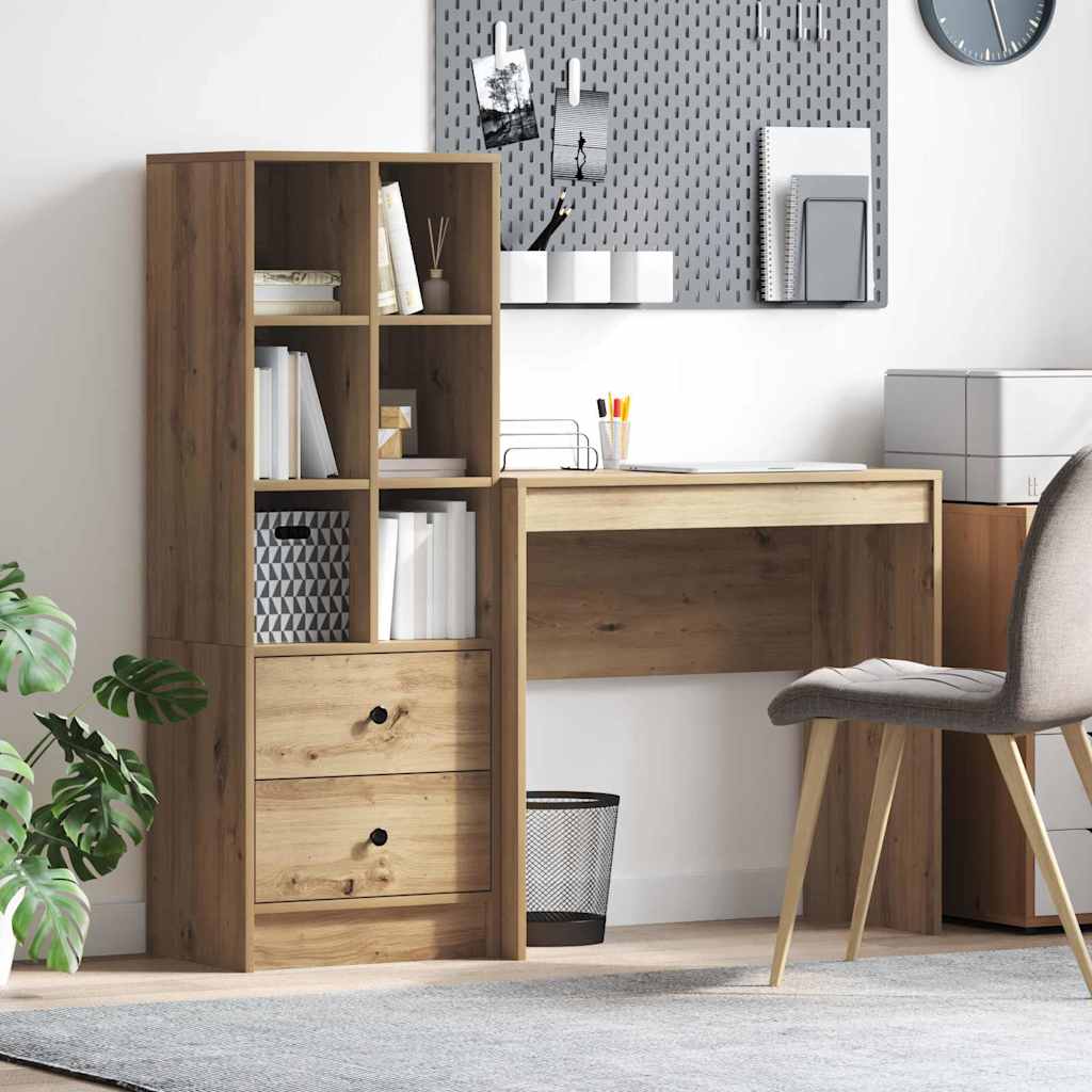 Desk with Storage Artisan Oak Engineered Wood - Style and Chic