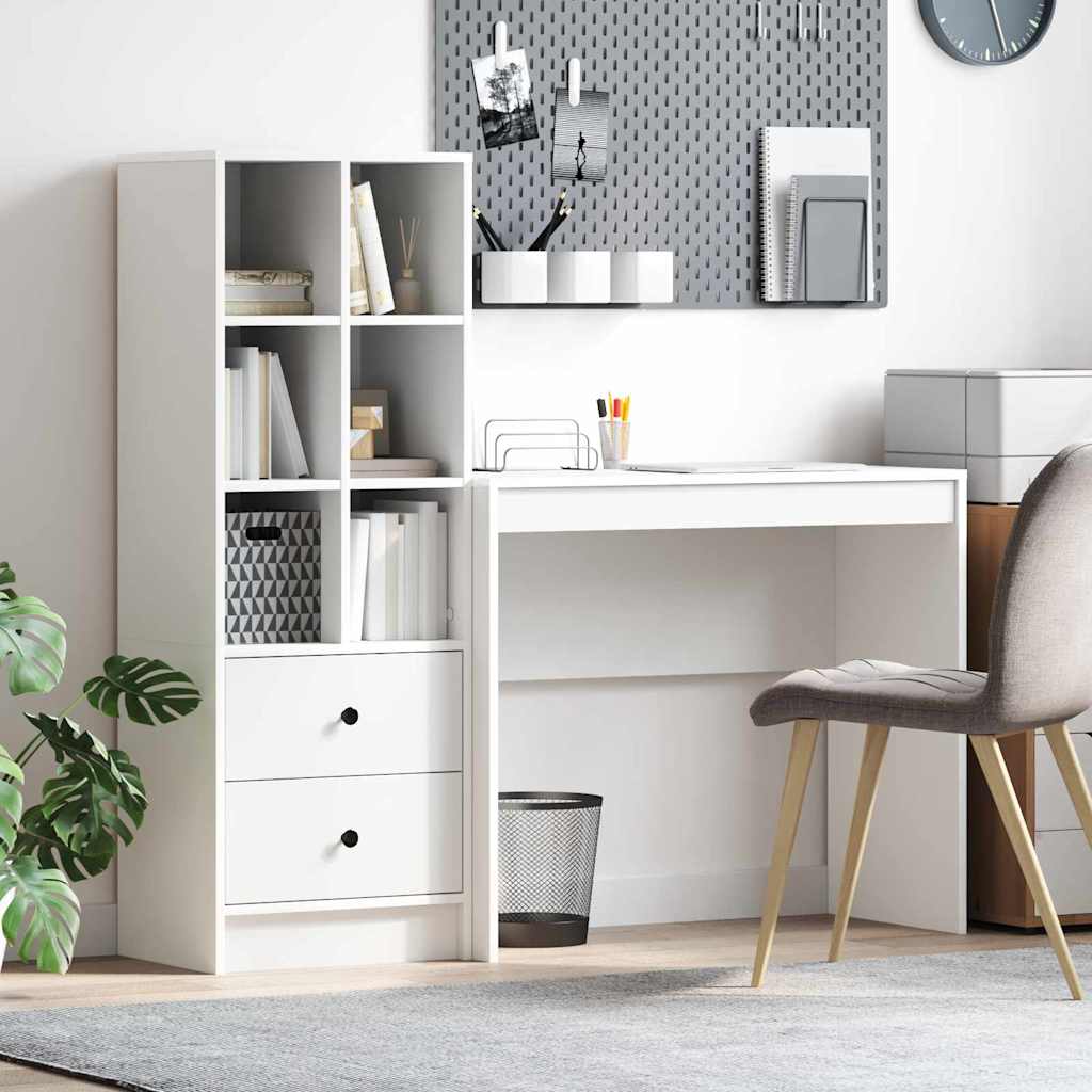 Desk with Storage White Engineered Wood - Brittle & Co