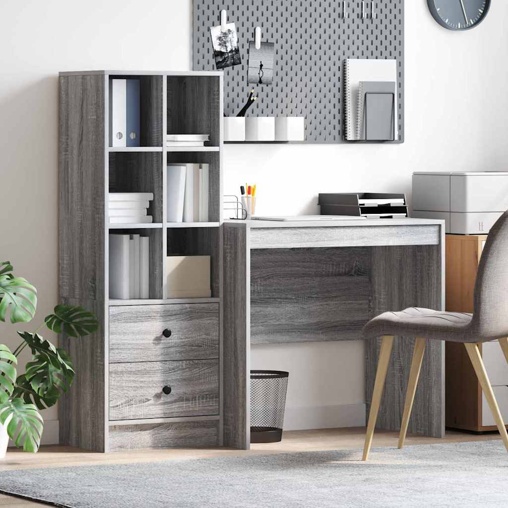 Desk with Storage Grey Sonoma Engineered Wood - Decor Base