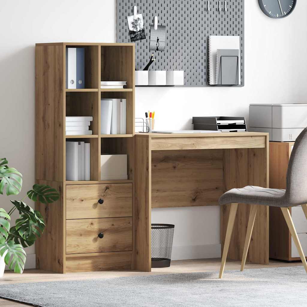 Desk with Storage Artisan Oak Engineered Wood - Design Hut