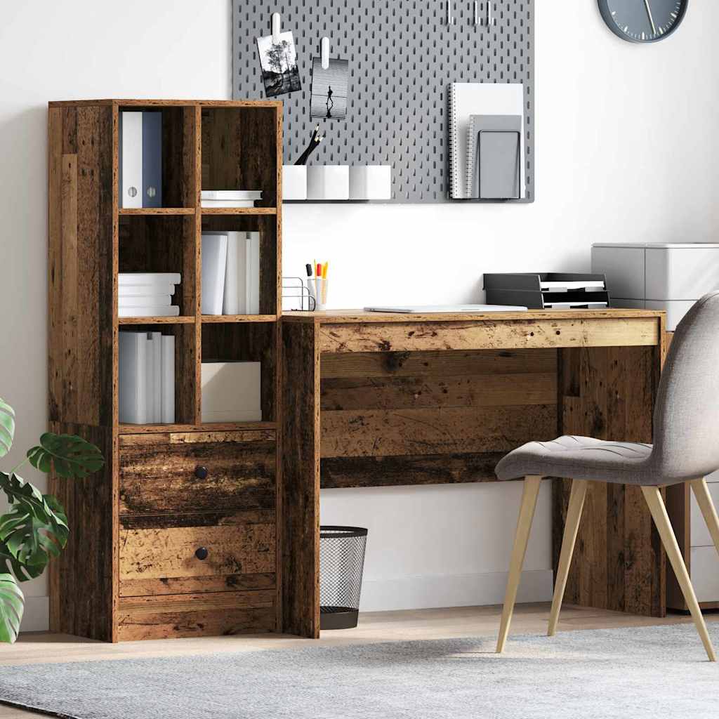 Desk with Storage Old Wood Engineered Wood - Style and Chic