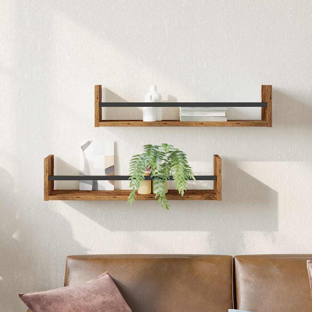 Wall Shelves 2 pcs Old Wood 60x16x14 cm Engineered Wood - Unbeatable Bargains