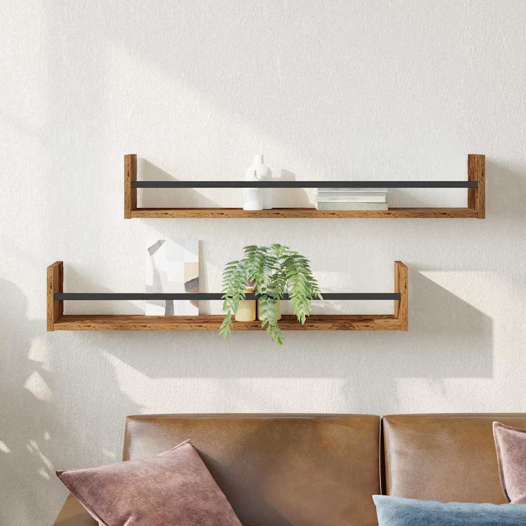 Wall Shelves 2 pcs Old Wood 80x16x14 cm Engineered Wood - The Home Maker