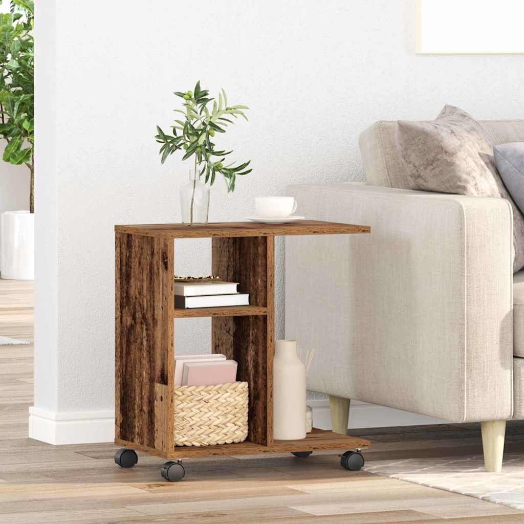 Side Table with Wheels - Old Wood, 50x30x55 cm, Engineered Wood - Decor Base