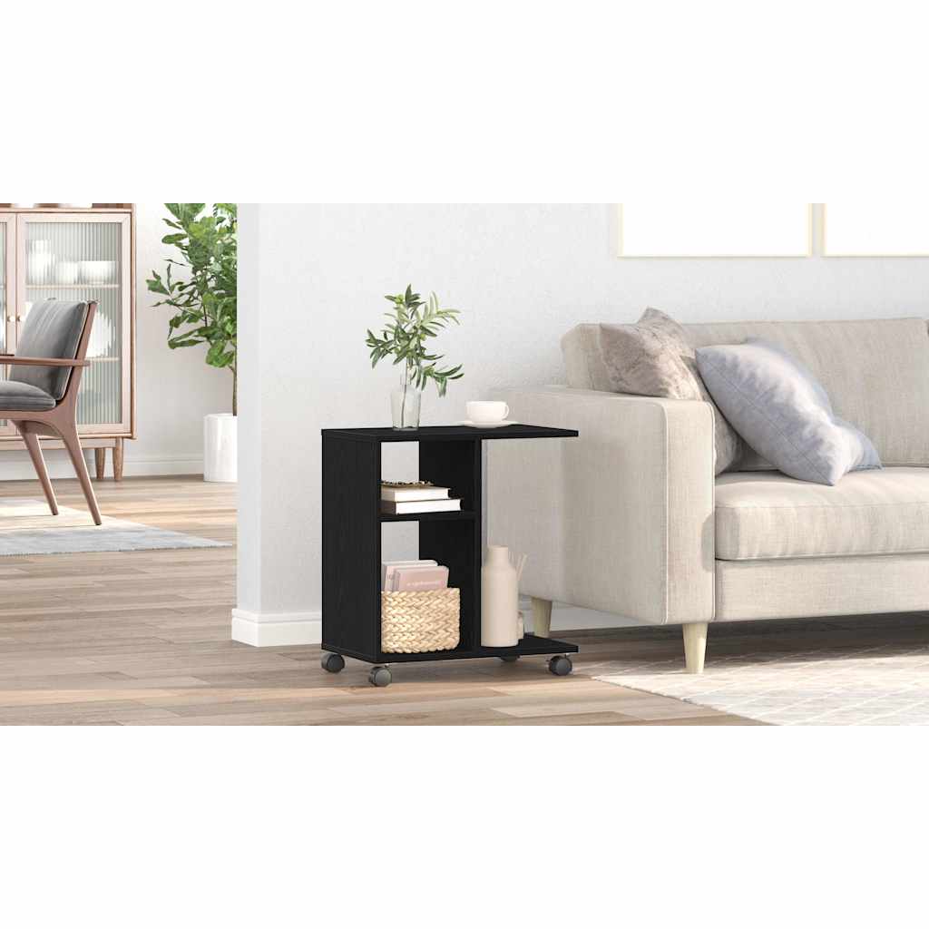 Rolling Side Table Black Oak 50x30x55 cm Made of Engineered Wood - Casper Homes