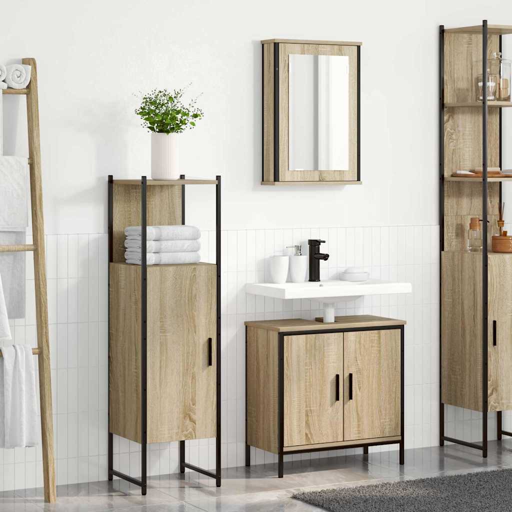 3 Piece Bathroom Furniture Set Sonoma Oak Engineered Wood - Merkel Designers