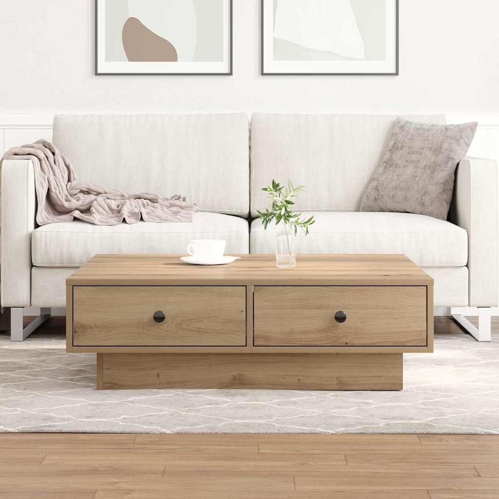 Coffee Table Artisan oak Veneer, MDF 90 x 90 x 28 cm Storage - Style and Chic