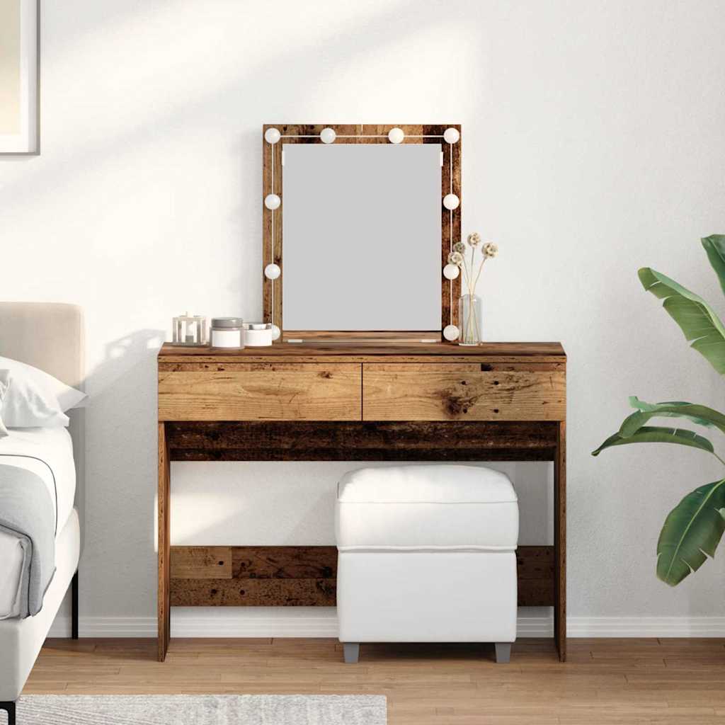 Dressing Table with Mirror&LED Lights Old Wood Engineered Wood - Sid & Sam