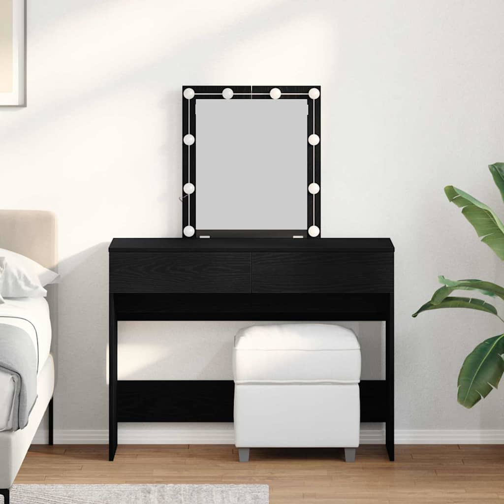 Dressing Table with Mirror&LED Lights Black Oak Engineered Wood - Unbeatable Bargains