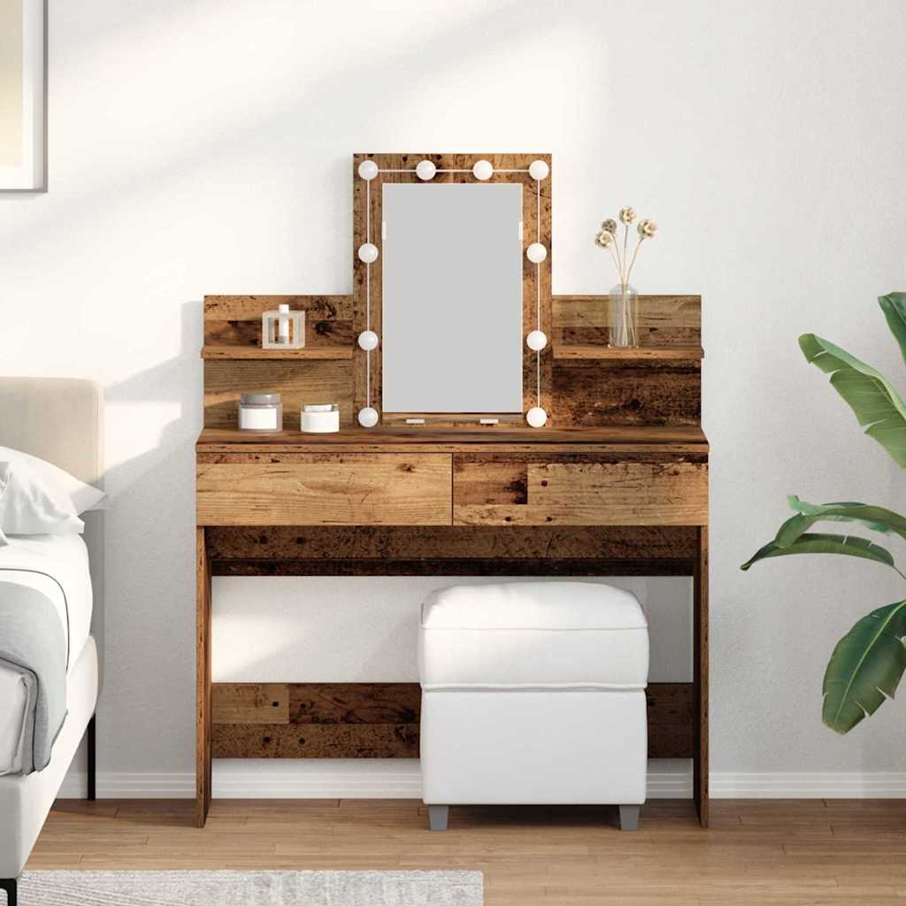 Dressing Table with Mirror&LED Lights Old Wood Engineered Wood - Charlotte Dunes