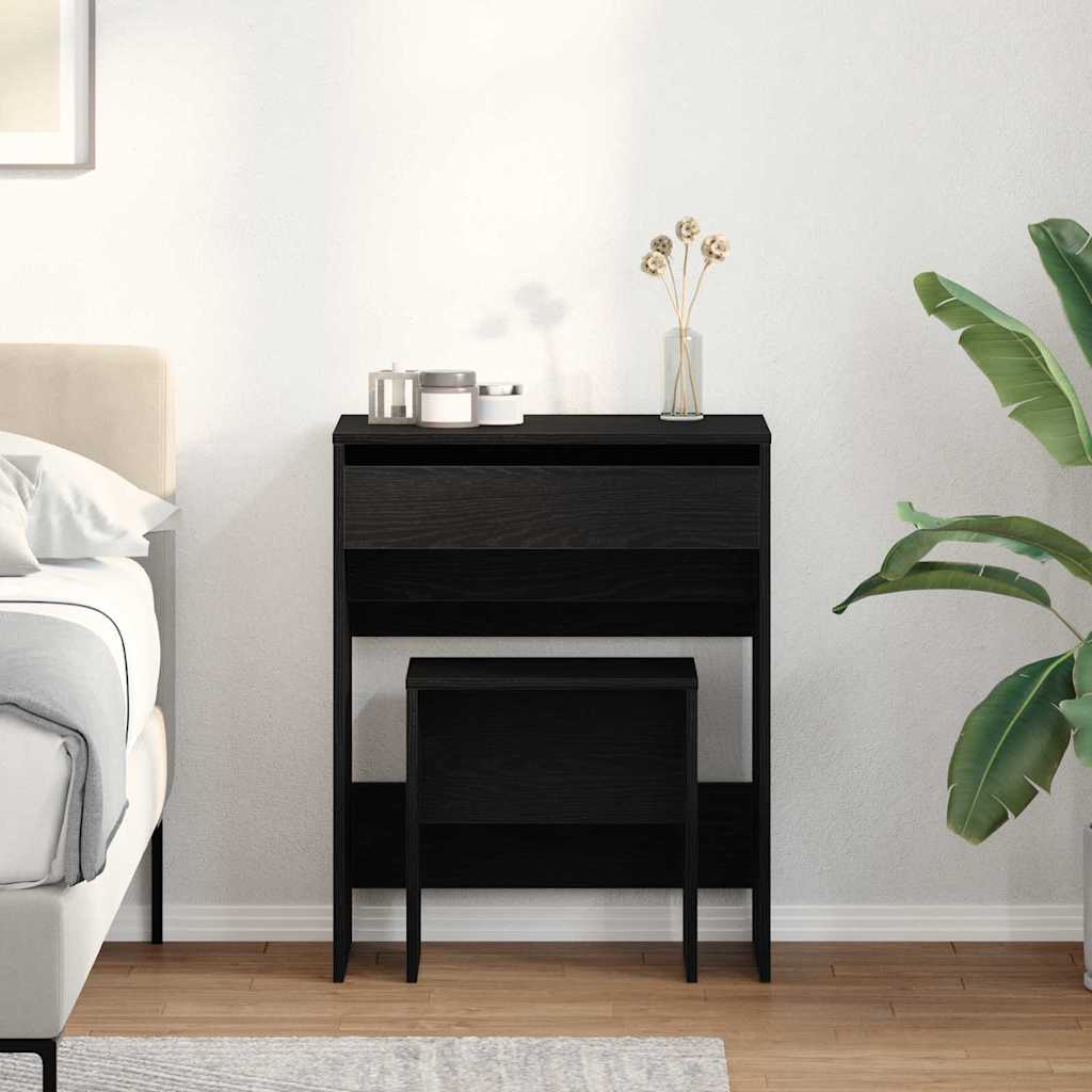 Dressing Table with Mirror Black Oak Engineered Wood - Charlotte Dunes