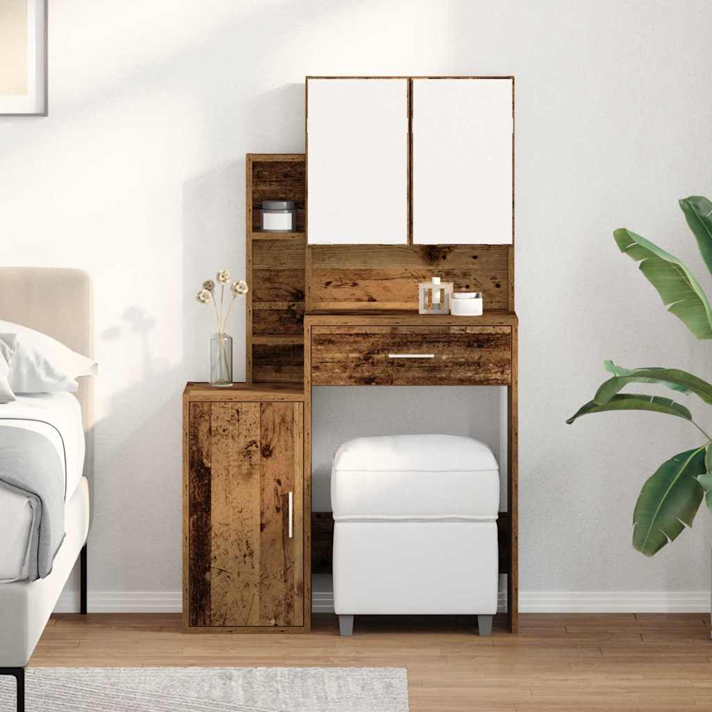 Dressing Table with Mirror&LED Lights Old Wood Engineered Wood - Casper Homes
