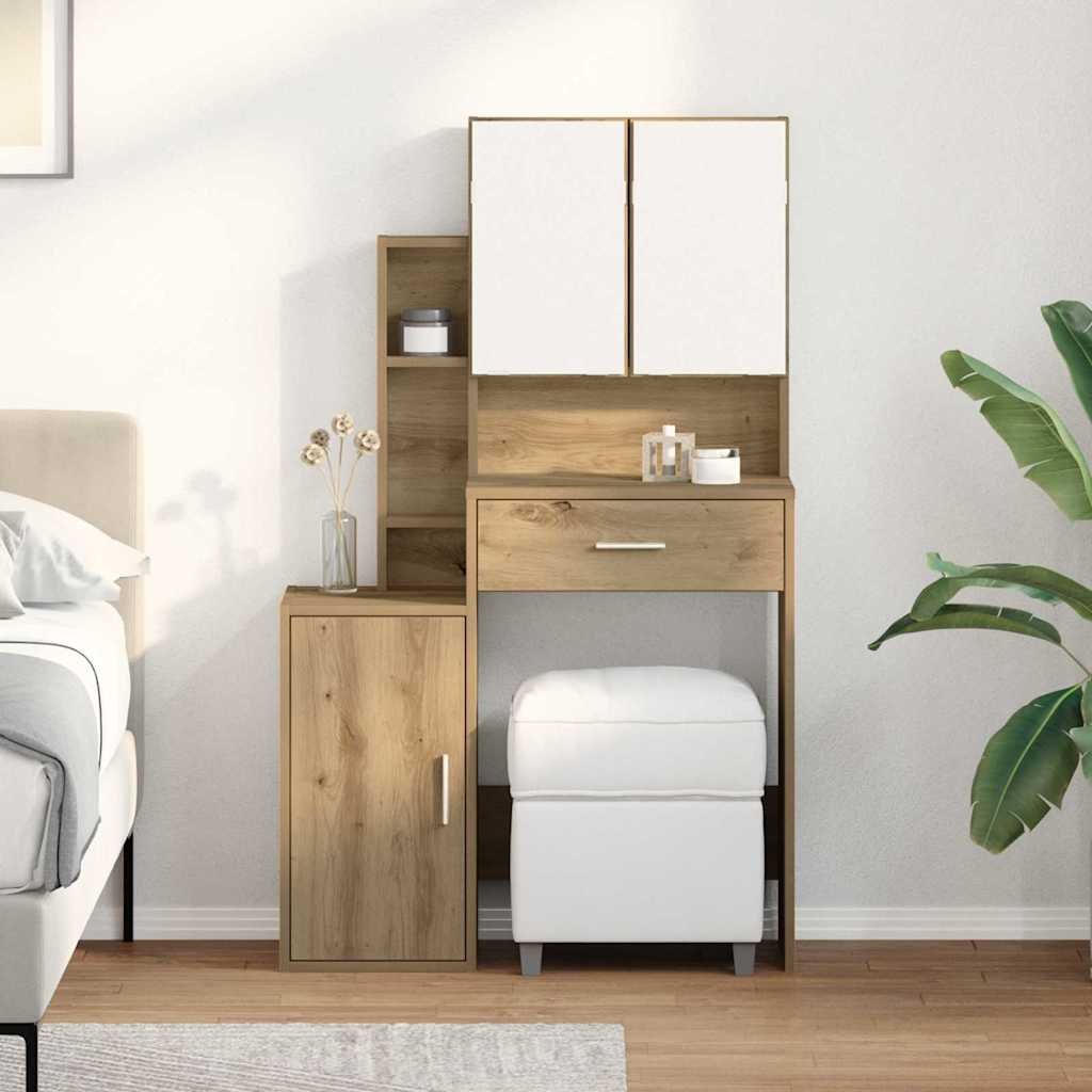 Dressing Table with Mirror and LEDs Artisan Oak Engineered Wood - Brittle & Co