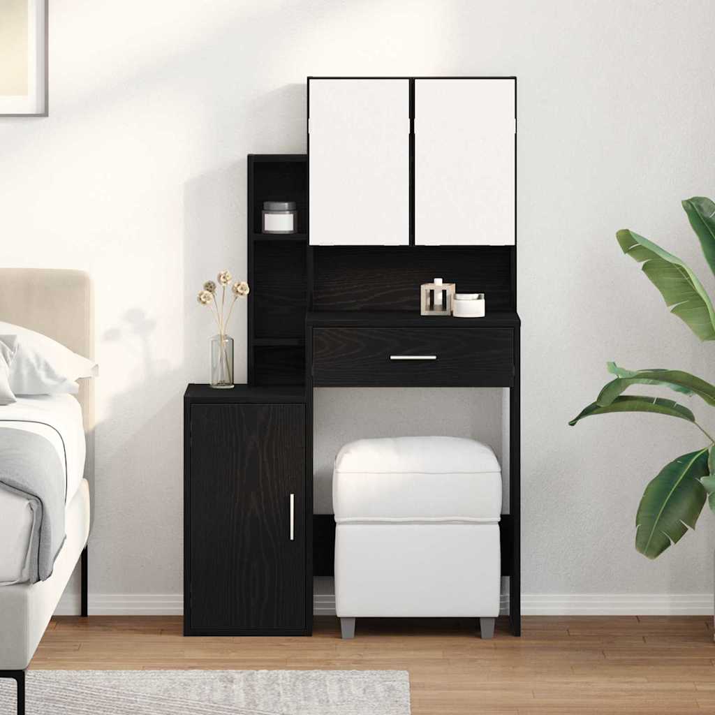 Dressing Table with Mirror&LED Lights Black Oak Engineered Wood - All Things Good