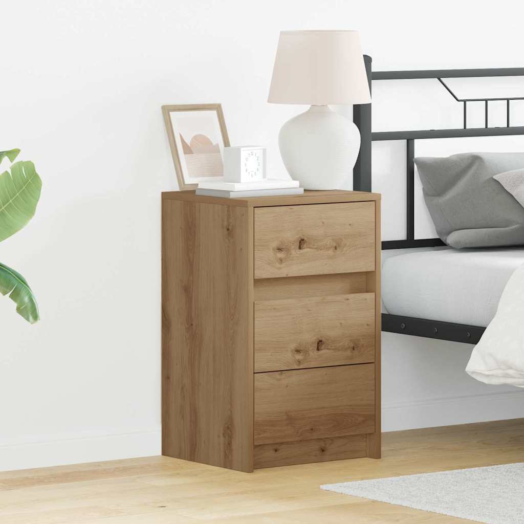 Bedside Cabinet with LED Lights Artisan Oak Engineered Wood - Merkel Designers
