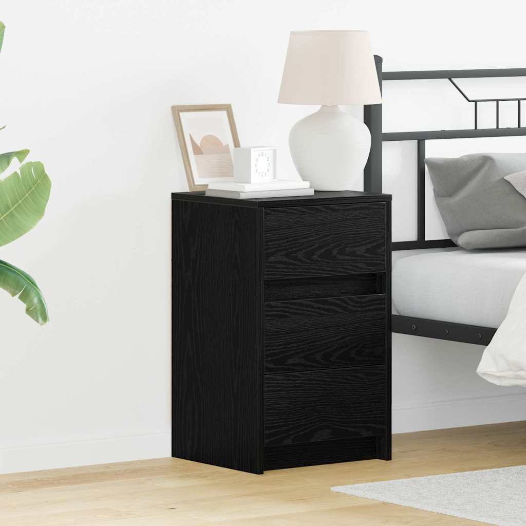 Bedside Cabinet with LED Lights Black Oak Engineered Wood - Discount Dealers