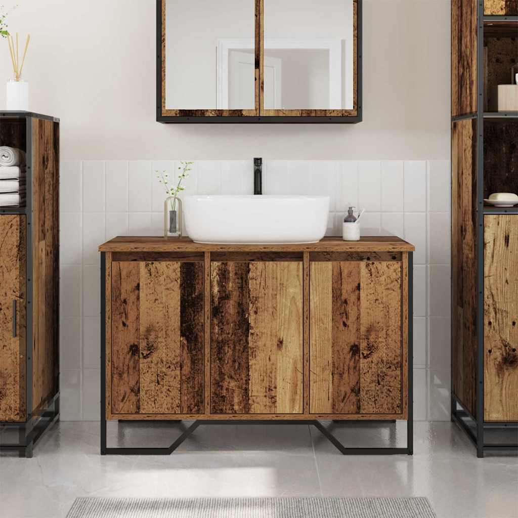 Bathroom Sink Cabinet Old Wood 91x35x60 cm Engineered Wood - Decor Base