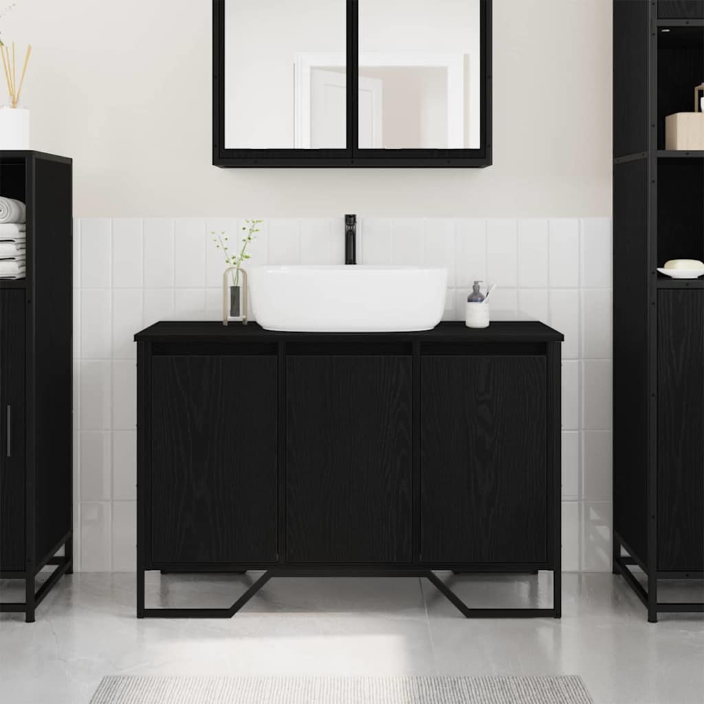 Bathroom Sink Cabinet Black Oak 91x35x60 cm Engineered Wood - The Home Maker