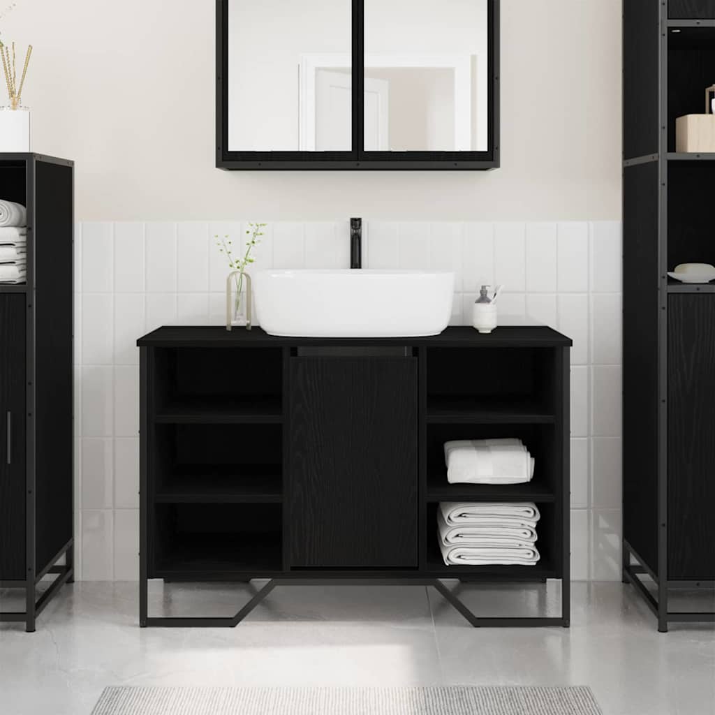 Bathroom Sink Cabinet Black Oak 91x35x60 cm Engineered Wood - Brittle & Co