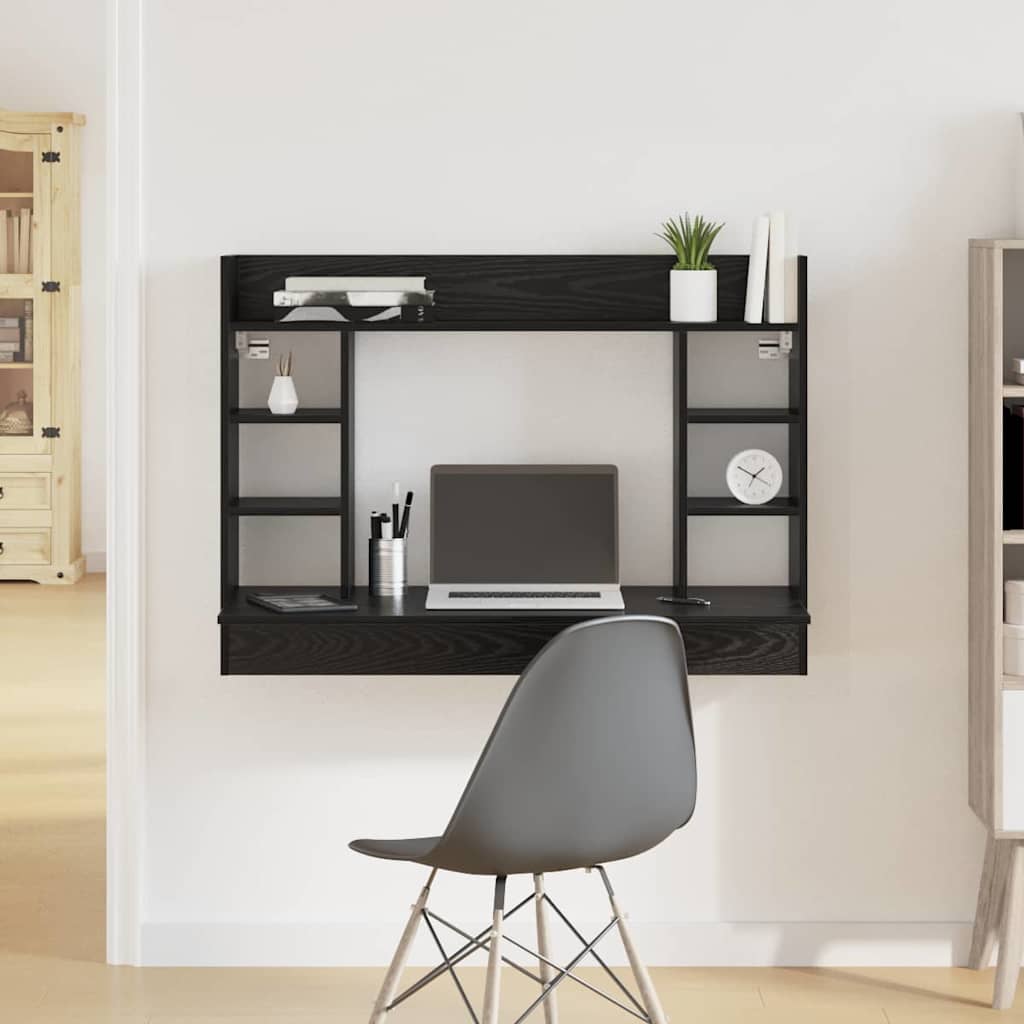 Wall-Mounted Desk Black Oak 105x48x75 cm Engineered Wood - Direct Imports