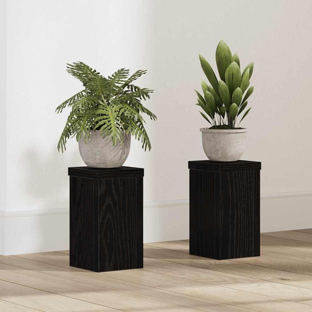 ELIVALE Plant Stand 2 pcs 10x10x18 cm Wooden - Black Oak - Charlotte Dunes
